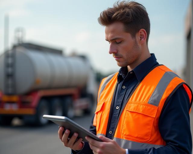 R.A Hauling driver in professional attire performing safety checks on cargo