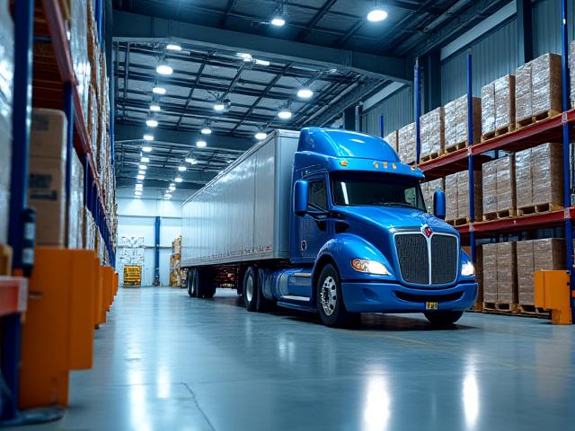 Logistics professional supervising the loading of a full truckload at a modern manufacturing facility
