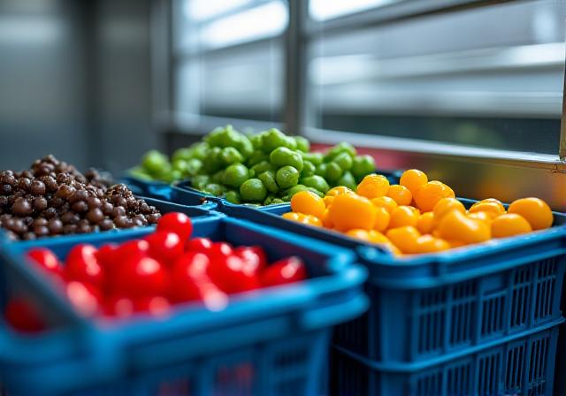 Fresh produce being loaded into a refrigerated truck trailer